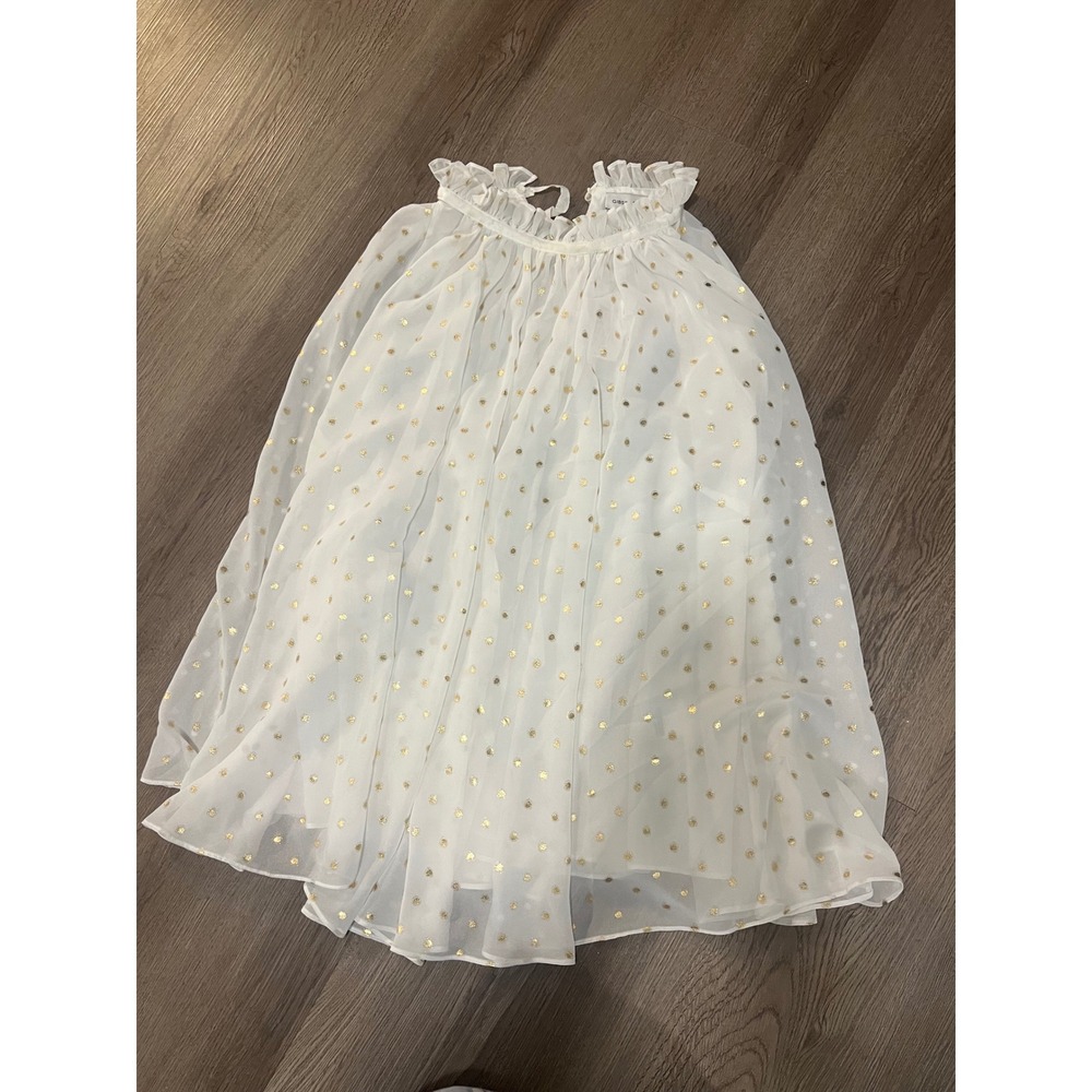 Gibson + Latimer White Gold Metallic Polka Dot Ruffle Neck Halter Blouse XL NWT